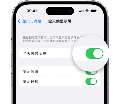 钢城苹果15预约维修分享iPhone15如何设置全天候显示屏幕可见 